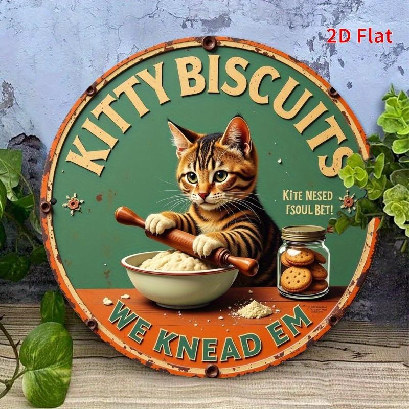 pc round D flat printed metal sign cat made cookie sign unique durable easy to hang metal ornament for bedroom kitchen