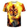 Evil Knight Skull Printed Short Sleeved T-shirt with Flame Pattern Skull Personalized Clothes for Men