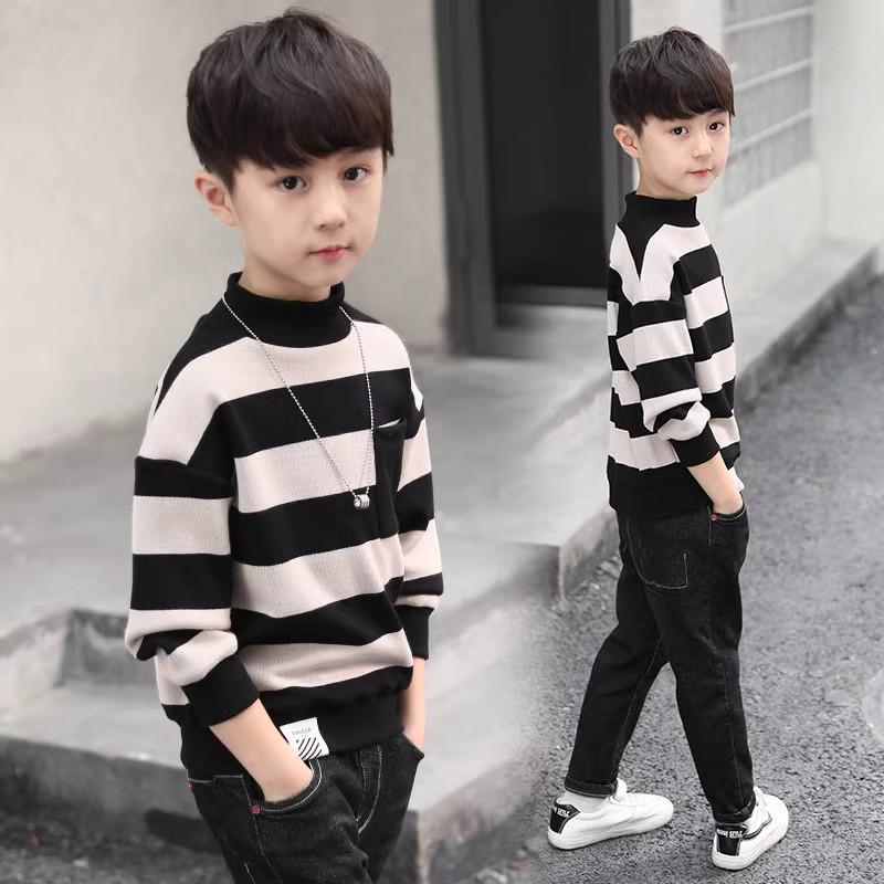 Boys' High-Neck Fleece Sweater - Thick Knitted, Trendy Base Layer for Autumn/Winter 2025