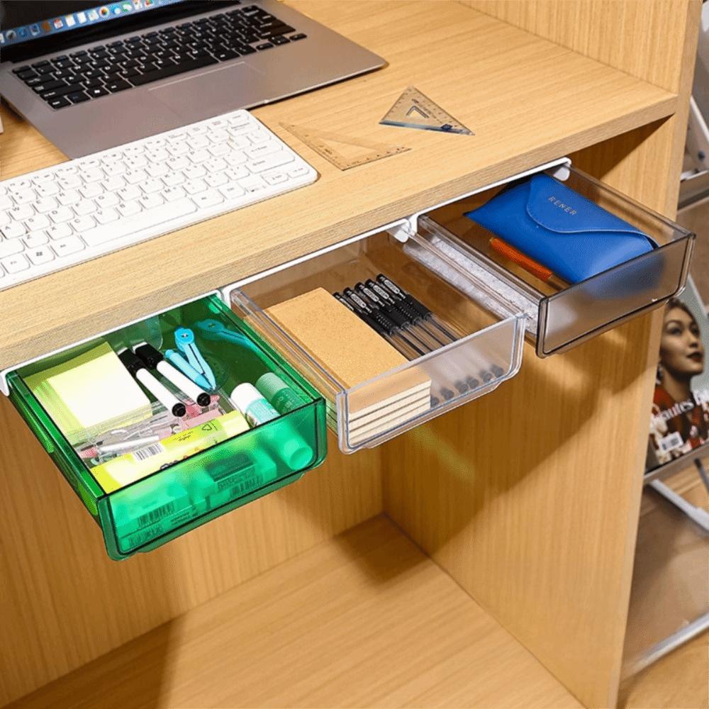 Clear Under Desk Drawer Large Storage Self Adhesive Stationery Storage Tray Slide Out Tray Easy To Install