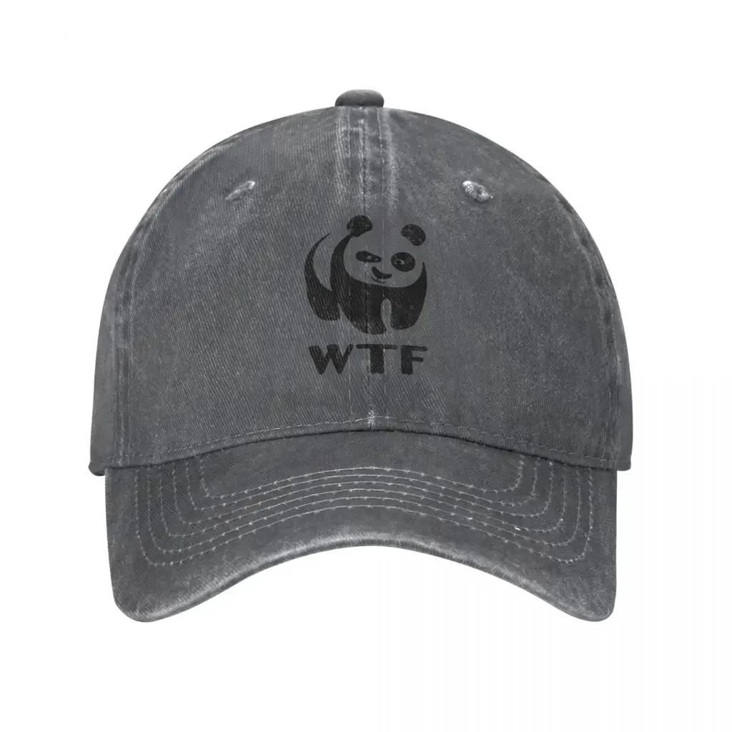 Vintage WWF WTF Funny Faces Panda Unisex Women Baseball Caps Distressed Denim Caps Hat Fashion Workouts Unstructured Soft Headwear
