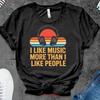 Music Lover T Shirt Headphones Introvert Funny I Like More Than People Retro Stripes Design Vintage Unisex Stretched