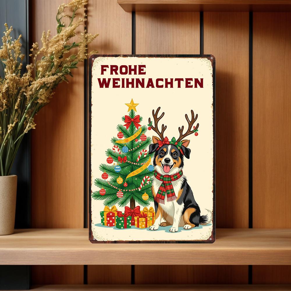 YZFQFrohe Weihnachten Metal Tin Sign Merry Christmas in German Poster Wall for Bar Home Party Holiday Decor 12X8inch ZW-71