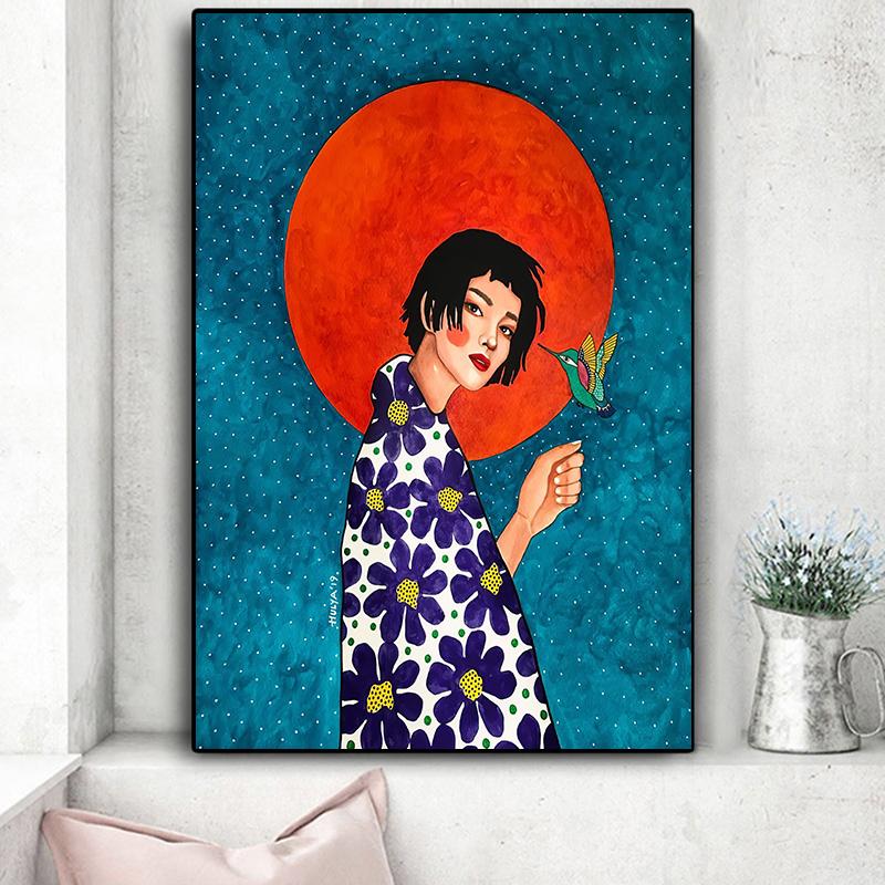 Винтажная абстрактная девушка, волосы, цветок, женская настенная живопись на холсте, модный плакат на скандинавскую тему, настенные панно для гостиной, без рамы