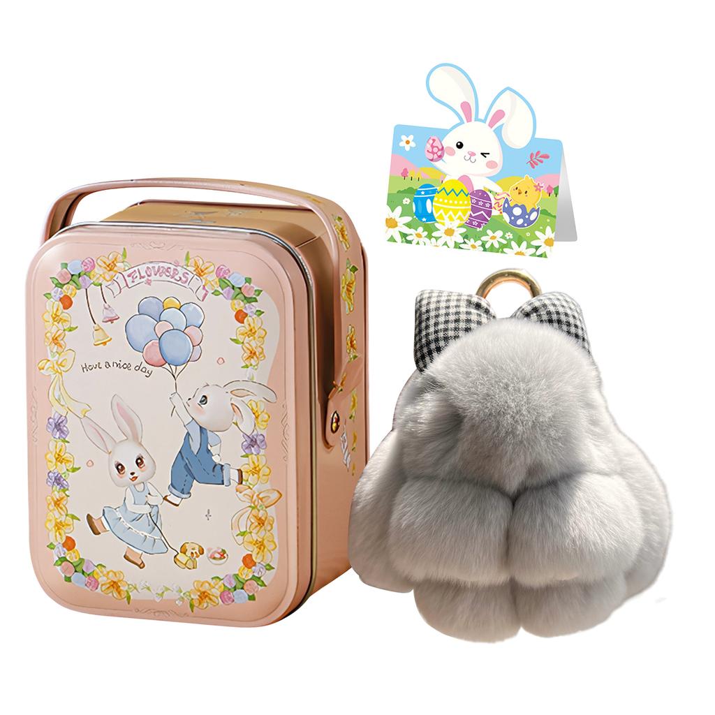 Bunny Pendant Keychain with Tin Box Rabbit Shape Fur Keychain Fluffy Bag Car Charm Key Ring Jewelry For Car Bags Backpacks Gift