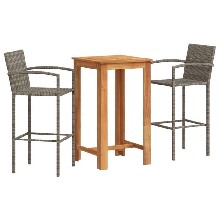 VidaXL Ensemble de bar de jardin 3 pcs gris bois massif acacia rotin, table et chaises de bar d'extérieur, ensemble de 3295274