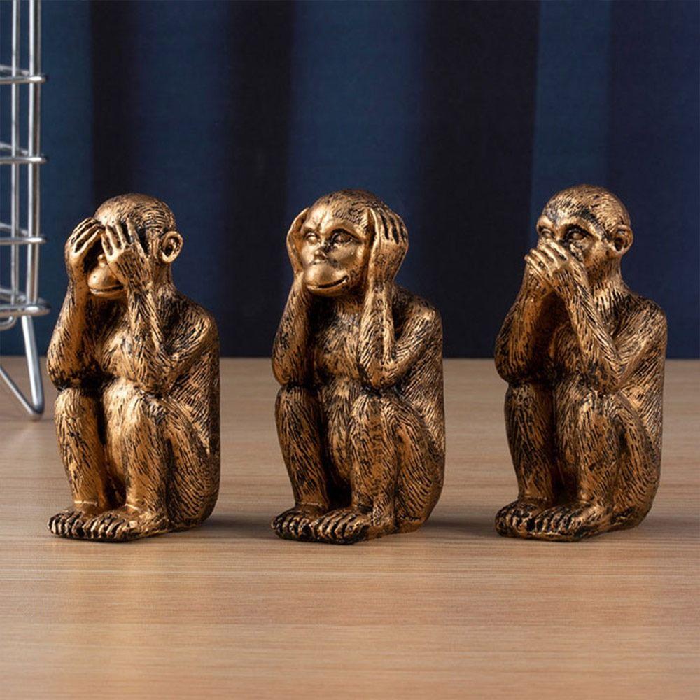 Resin Three Wise Monkeys Figurines Don't Hear Don't Speak Feng Shui Ornaments Don't See Creative Design Monkey Ornaments