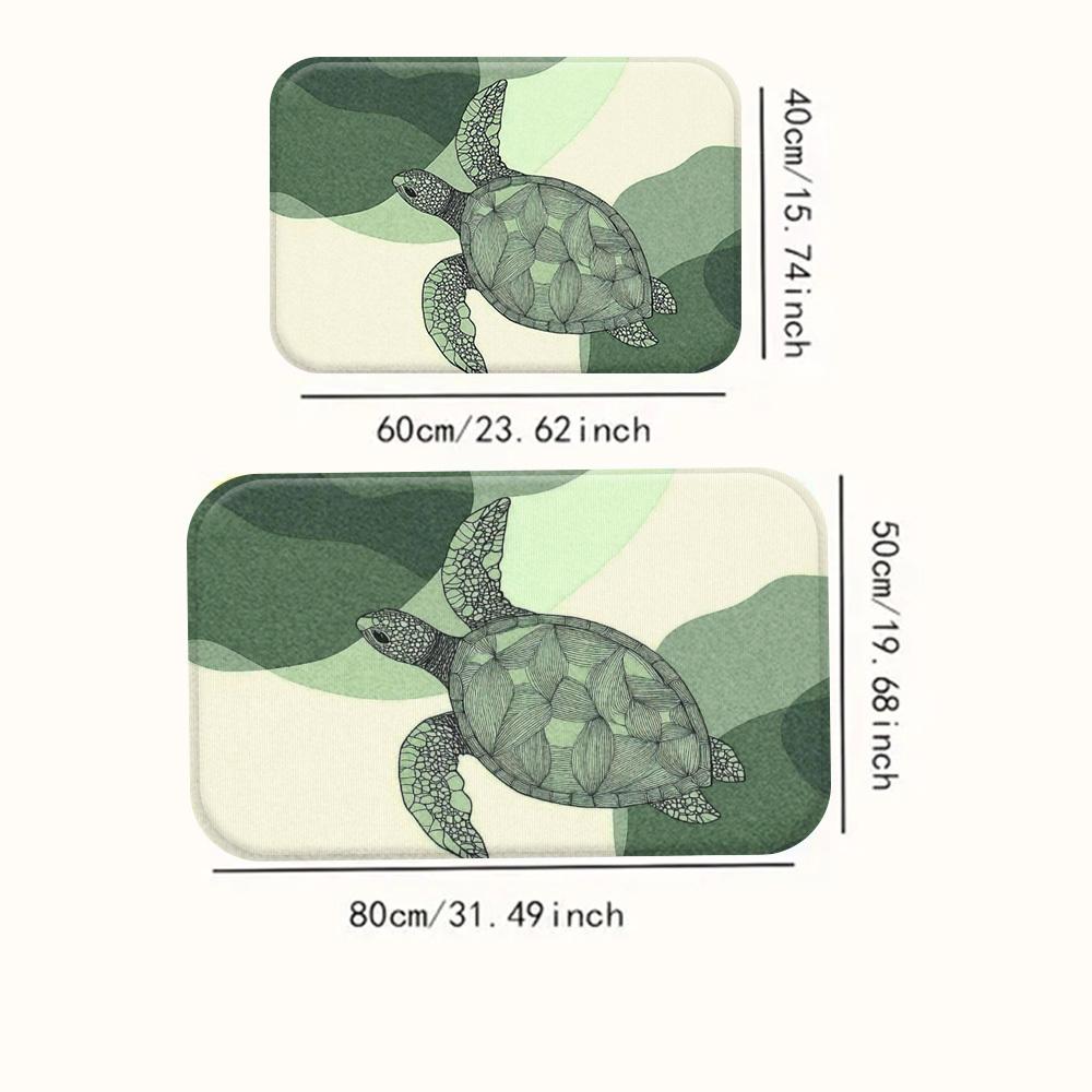 Turtle Pattern Flannel Mat Non-Slip Absorbent Rug Machine Washable for Bathroom Kitchen Living Room Decor