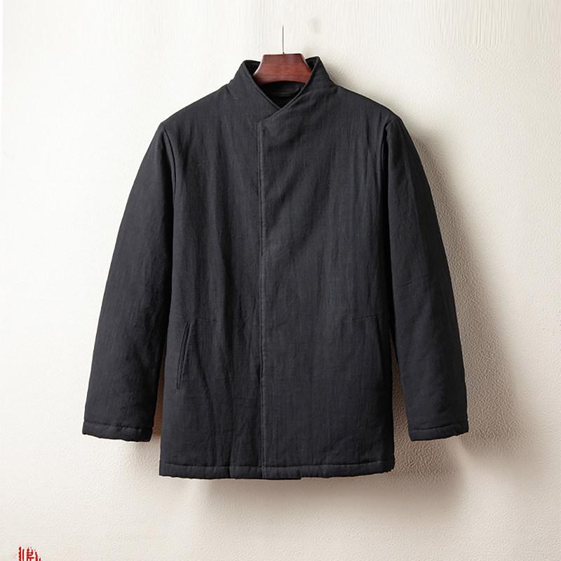 Мужская зимняя ретро китайская хлопковая куртка: Утолщенный Ханфу в Дзен-стиле для Чайных Церемоний.