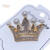 Diamonding Jewelry Crown Shape Crystal Stone Faux Pearl Lapel Brooch Pin Suit Collar Badge