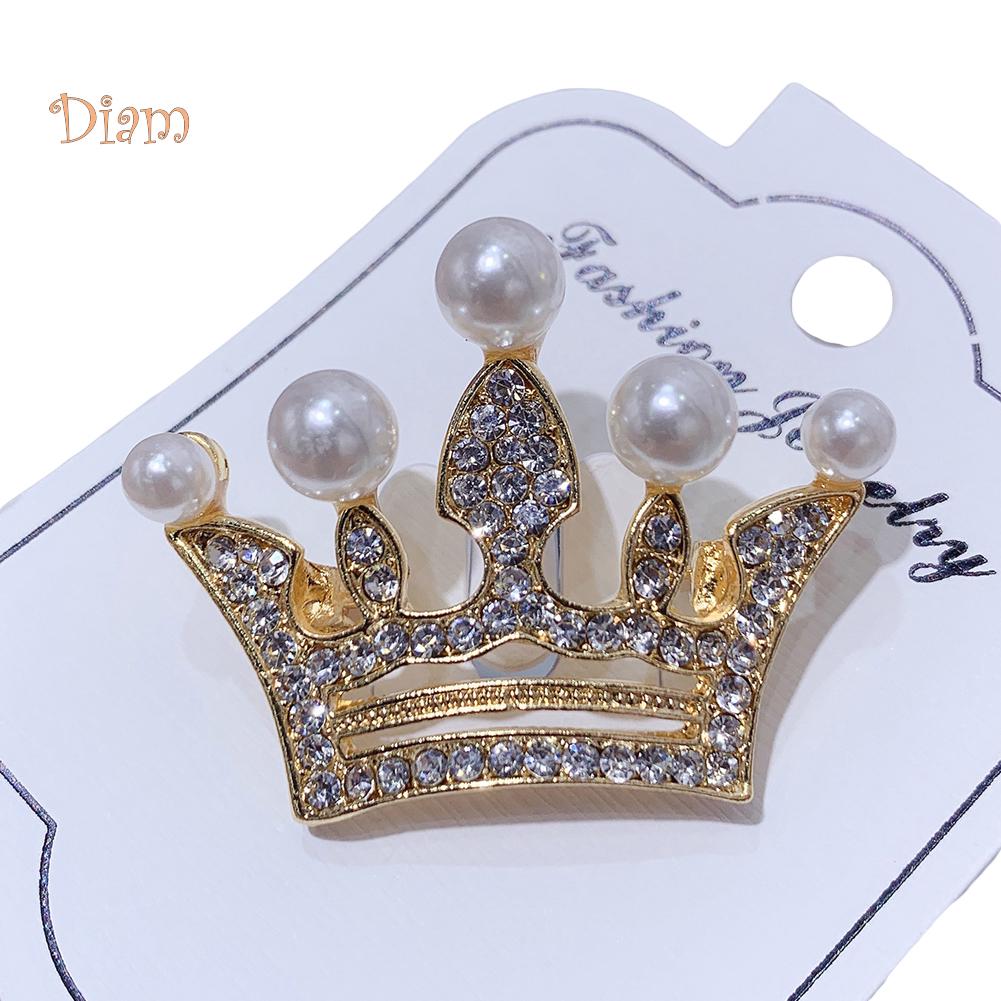 Diamonding Jewelry Crown Shape Crystal Stone Faux Pearl Lapel Brooch Pin Suit Collar Badge