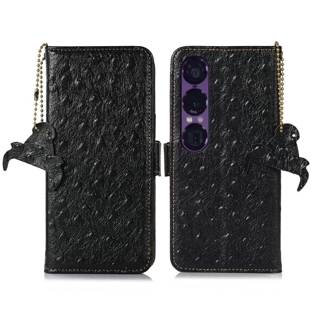 For Sony Xperia 1 VII Case RFID Blocking Genuine Cow Leather Phone Case Ostrich Texture