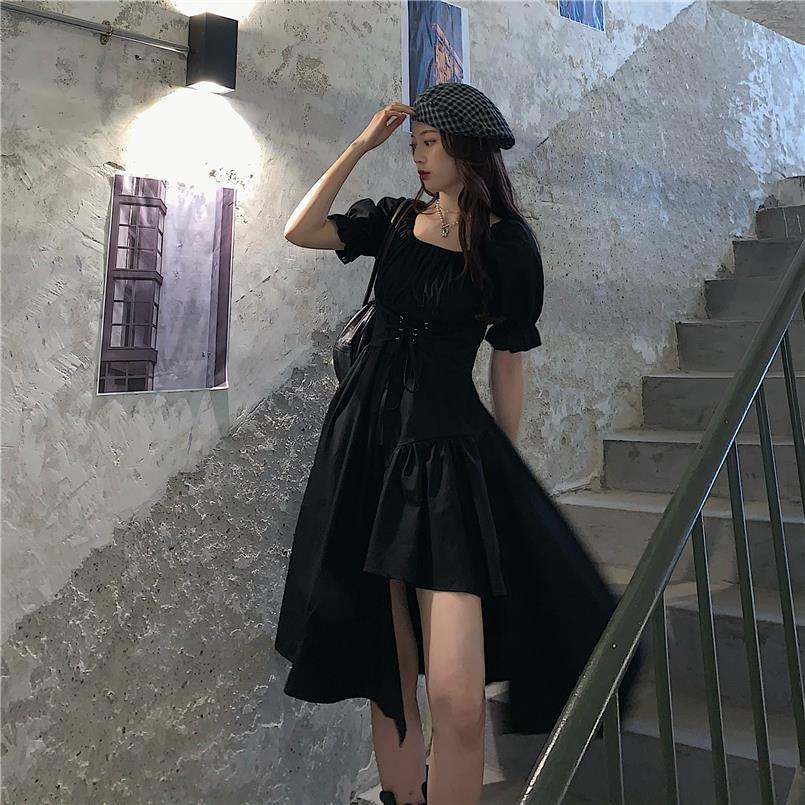 Женское белое платье, летнее элегантное винтажное платье миди с пышными рукавами и квадратным воротником, бандажный сарафан, готическая одежда