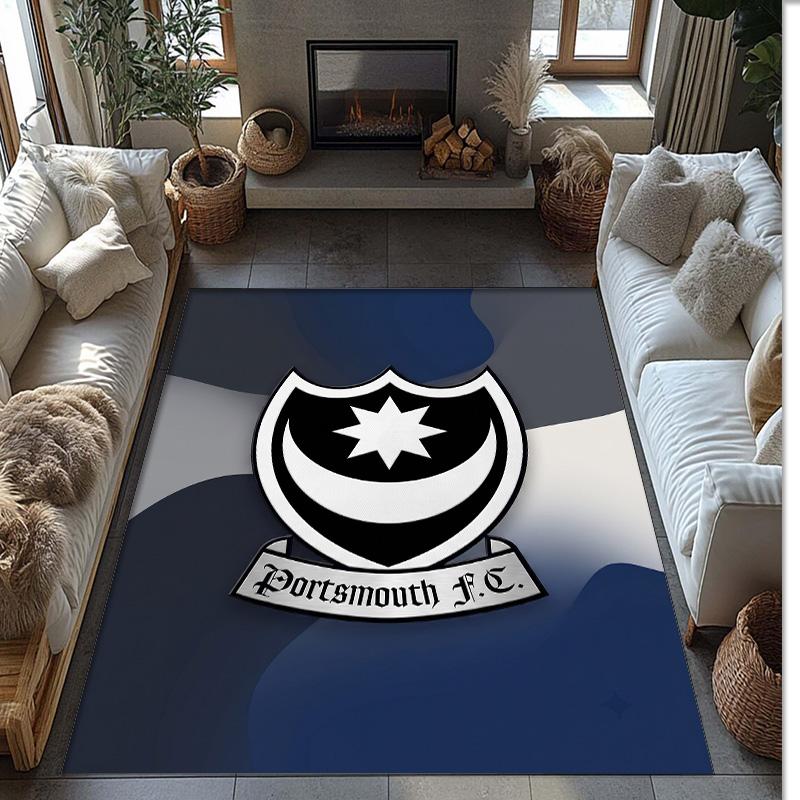 Коврик для пола Portsmouth FC с футбольным узором, мягкий, нескользящий, для помещений, спортивный декоративный коврик для спальни