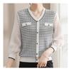 NaVaVa Women S Check See Through V Neck 7 8 SleeVeS Knitted Sweater Nk2024