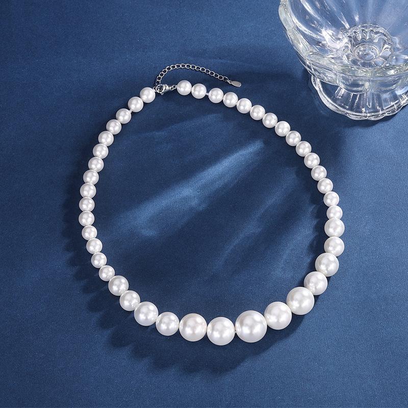 Korean Imitation Natural Freshwater Pearl Necklace French Vintage Shell Bead Collar Chain Neckchain Accessories