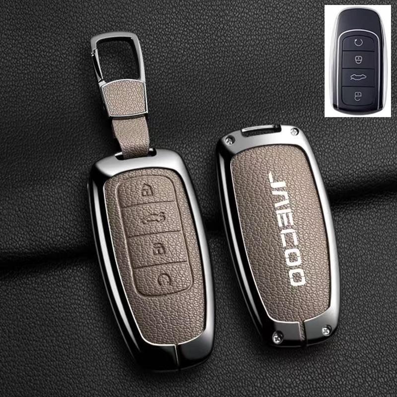 Car Remote Key Case Cover For Omoda JAECOO J7 J6 J7 J8 Phev 2025 2024 2023 Ruigu 9 Zinc Alloy Leather Auto Keychain Accessories