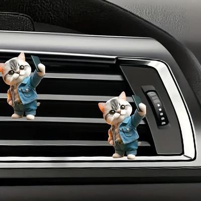 Милый котик и собачка Зажим для воздуховода автомобиля - Акриловый декоративный дизайн для свежего компактного интерьера и Aro J4T7