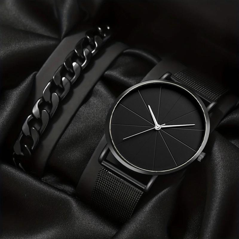 2Pcs/Set, Fashion Men's Simple Round Quartz Watch and Bracelet Set, Men's Gift Choice