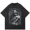 2024 Streetwear Skeleton Girl Graphic Unisex T-Shirt Cotton Washed Black Tshirt Unisex Tops Tees Summer Short Sleeves T Shirt