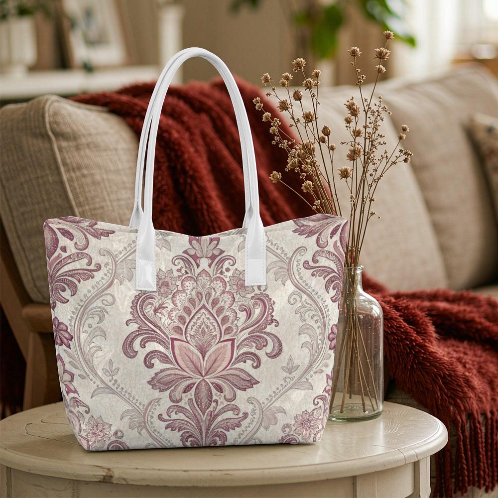 Vintage Floral Pattern Tote Bag Casual Ladies Shoulder Handbag for Daily Shopping