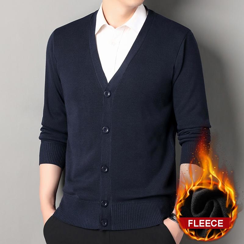 Осень-зима мужской элегантный повседневный вязаный кардиган с V-образным вырезом свитер пальто мужские однотонные трикотажные флисовые свитера верхняя одежда