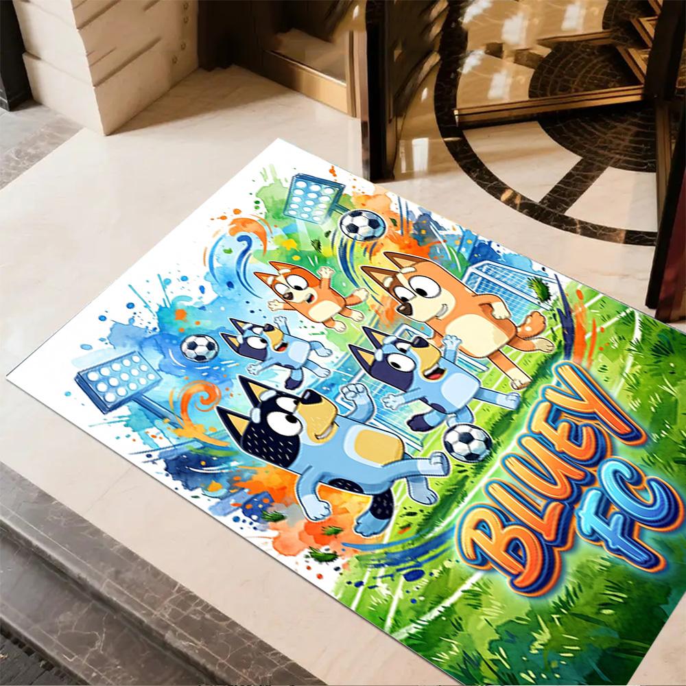 Bluey's Soccer Adventure Customize Your Name Floor Mat Suitable for Study room Dormitory Decorate room Entryway Anti-slip Rug Office home decor