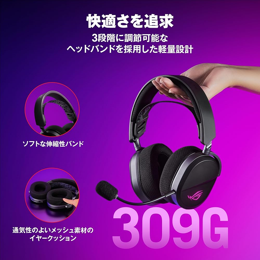 Беспроводная игровая гарнитура ASUS ROG Pelta Bluetooth USB-C 50-мм драйверы Легкая 309 г