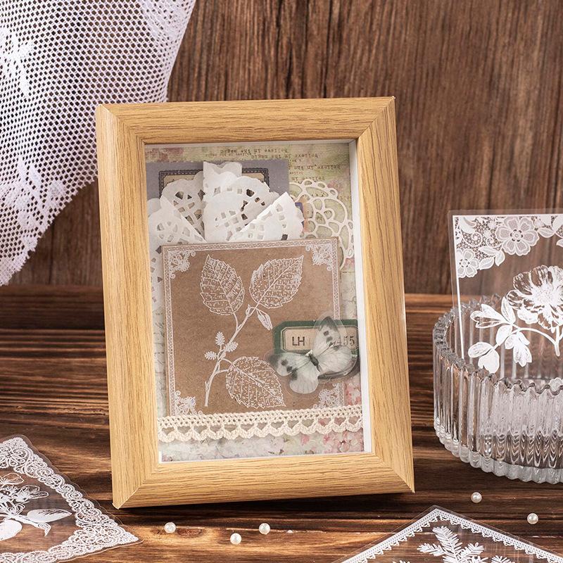 15pcs White Ink Lace Plant Flower Sticker Pack, Art Retro Style Hollow Lace Floral Journal Material, Student Diary Album DIY