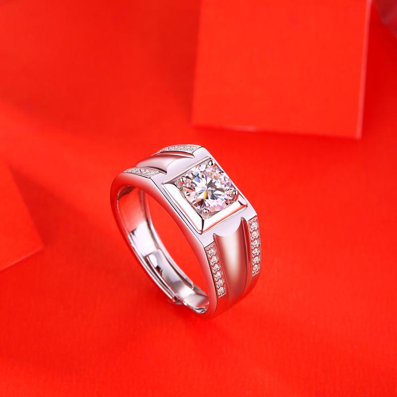 Bague Ringen Серебро S925 с инкрустацией муассанитом 1 карат, модное мужское кольцо с регулируемым размером