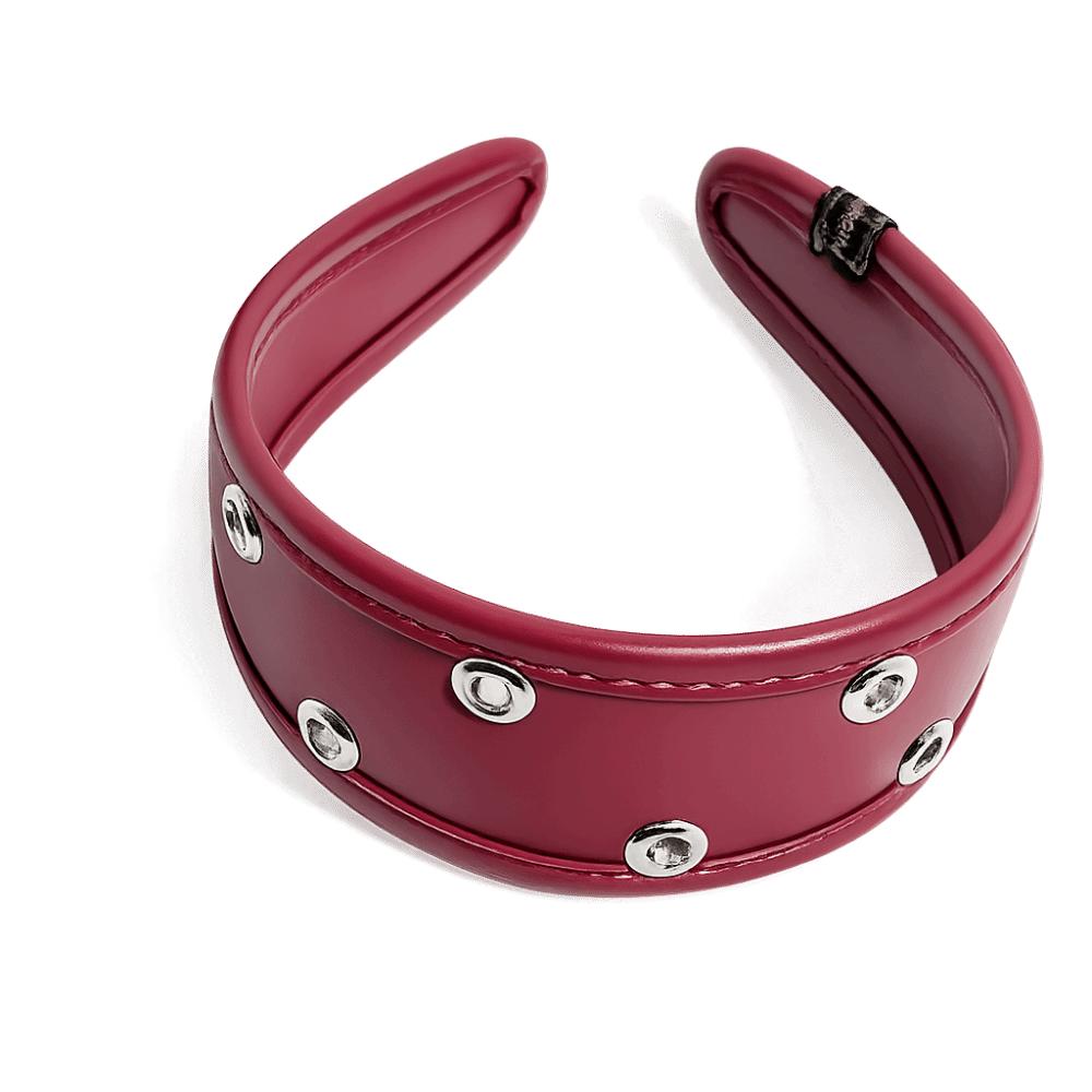 Punk Leather Headband Black and Red Wide Metal Rivets Headwear Versatile Hair Accessory Hollow Ring Hair Hoop Travel Shopping