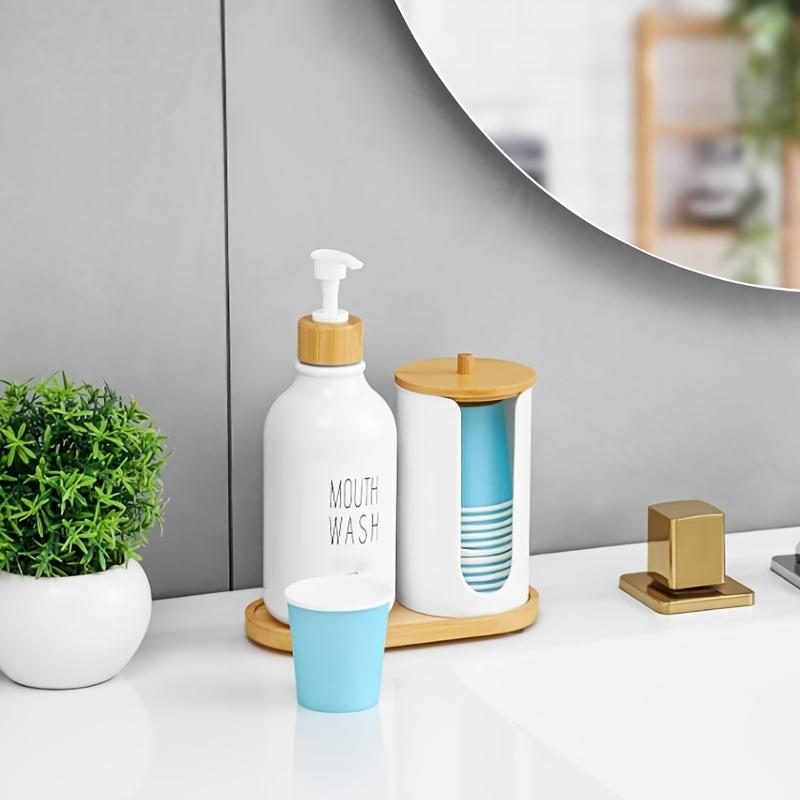 Диспенсер для ополаскивателя для полости рта в ванной комнате, бутылка-дозатор для ополаскивателя для полости рта с держателем для бумажного стаканчика, белый контейнер для ополаскивателя для полости рта объемом 17 унций с B