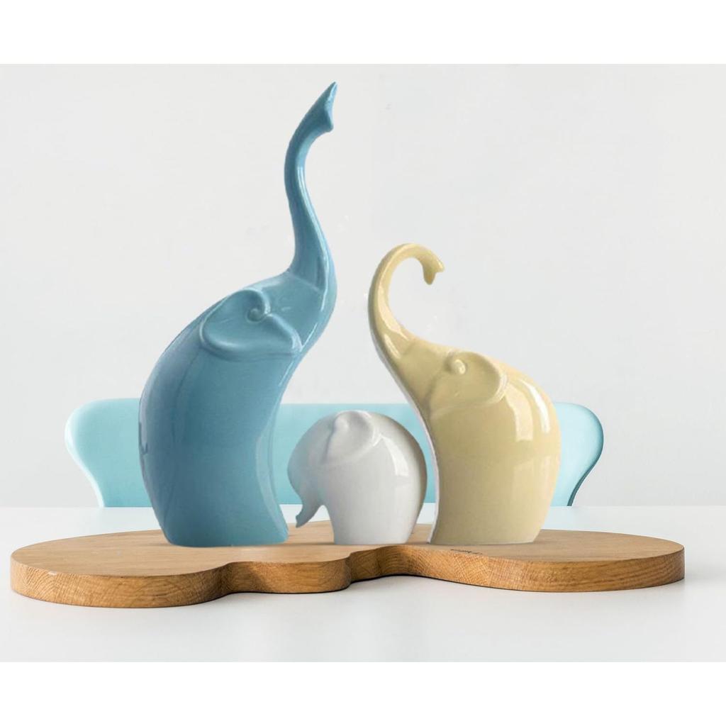 Beautiful Ceramic Multicolour 3 Pcs Elephant Family for Home Decor (Pack of 1, Multicolor)