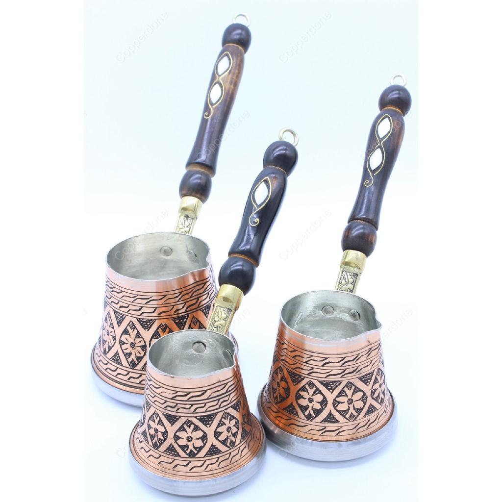 Медный кофейник с ручной вышивкой в ​​виде цветка, набор из 3 предметов, совместимый с индукционной плитой