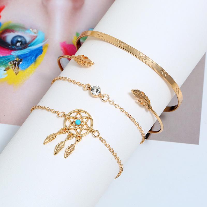 Модный набор браслетов с черно-бирюзовым узором: Европейско-американский стиль, ручная работа, 4 предмета