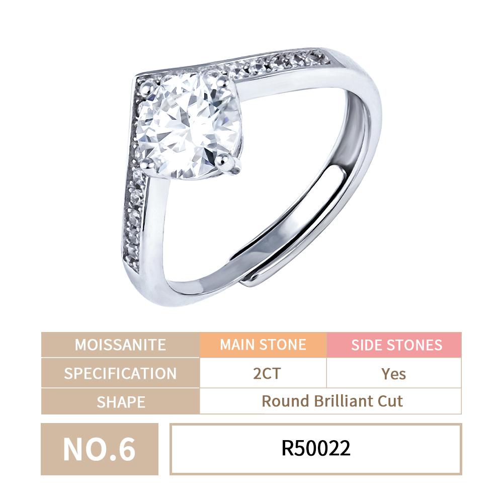 Factory Outlet High Quality 925 Sterling Silver Engagement Wedding 0.5 1 2ct Round Adjustable Diamond Moissanite Ring Set Women
