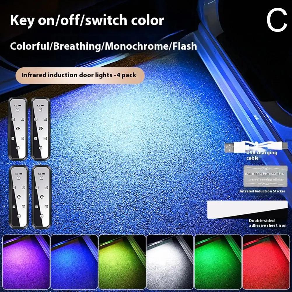 Car Auto Open Door Lights LED Welcome Light Magnetic Control Wireless Strobe Anti-collision Lamp Signal USB Charging Emerge X9E8