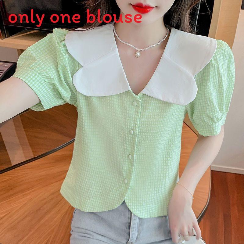 Summer Womens Blouse With Bubble Sleeves And French Collared Design For Casual Wear