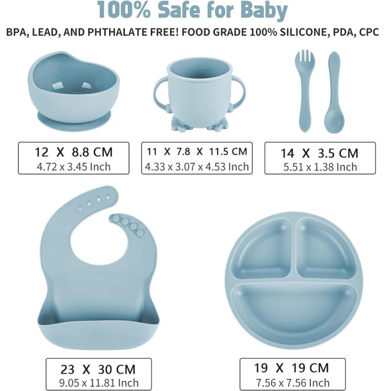 Children's Dishes Set Baby Silicone Tableware 6PCS Set Sucker Bowl Bib Cup Fork Spoon Set Maternal and Infant Supplies BPA Free