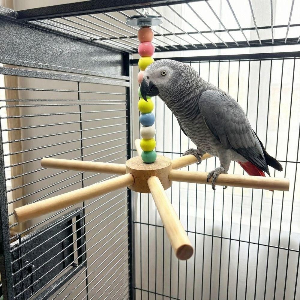 Colorful Beads Rotating Bird Perch Toy Large Size Hanging Bird Stand Durable Parrot Play Rack DIY