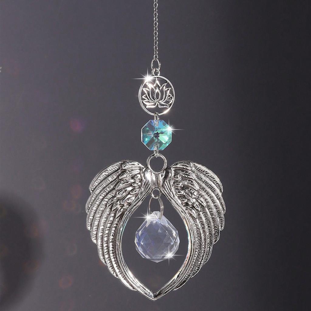 1pc Crystal Alloy Hanging Decorations Gifts Angel Wings Crystal Hanging Decorations Home Gardening Decorative Prism Wind Chimes