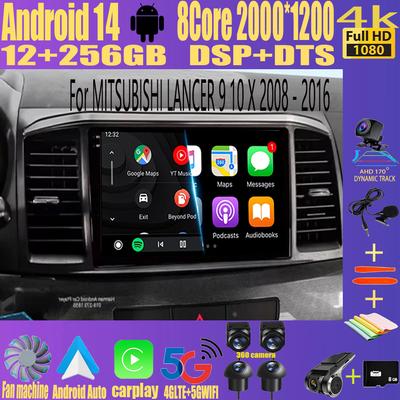Видеоплеер Android 14 для MITSUBISHI LANCER 9 10 X 2008 - 2016 9-дюймовый автомобильный радиоприемник стерео аудио GPS Carplay Auto Screen
