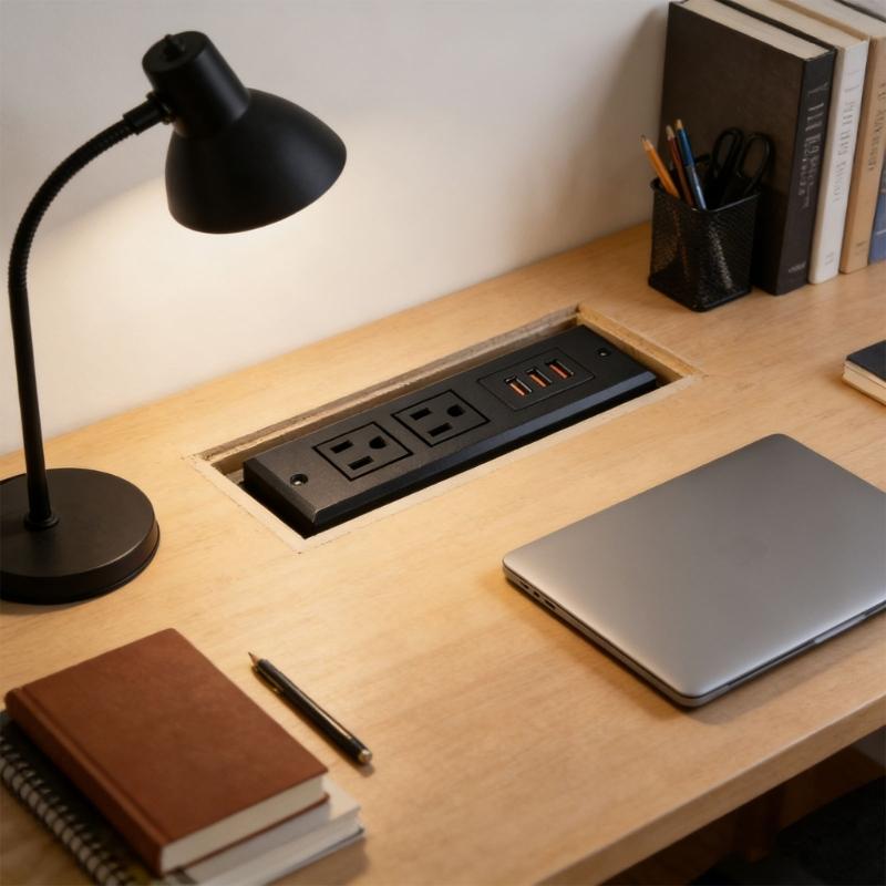 Desktop Embedded Outlet Featuring Easy Access 2 110V Socket Double USB 1Type C Port 110V Charging Solution