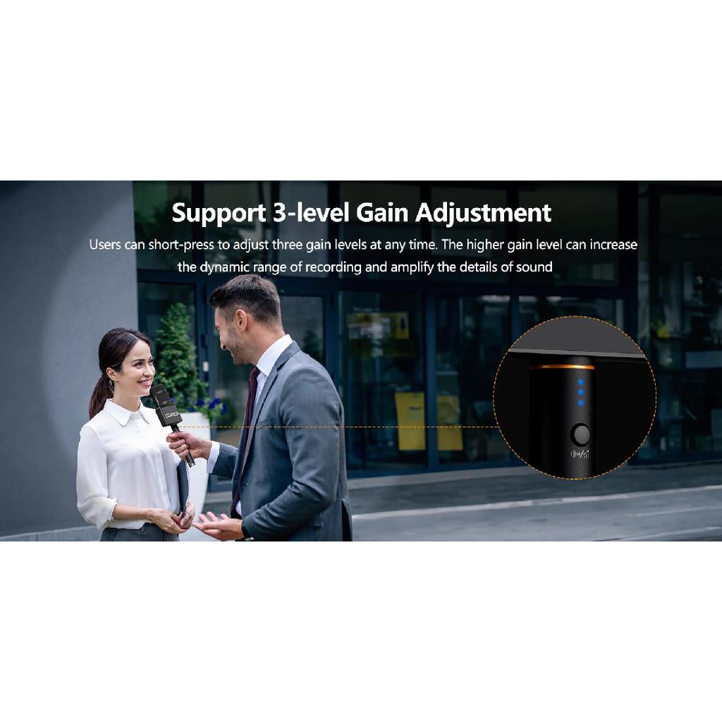 COMICA Revo S Cardioid Wireless Interview Microphone for Smartphone 48kHz/24bit Noise Reduction Outdoor Interview Microphone