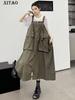 Loose Vintage Zipper Sling Dress Casual Big Pocket Women ZY8871