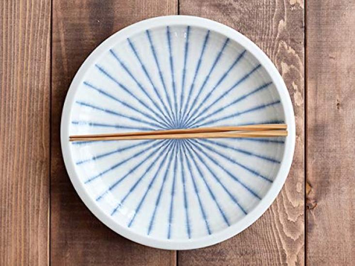 Tableware East Большое синее японское блюдо, Трава, 25 см, Белый, Посуда, ih-003-02