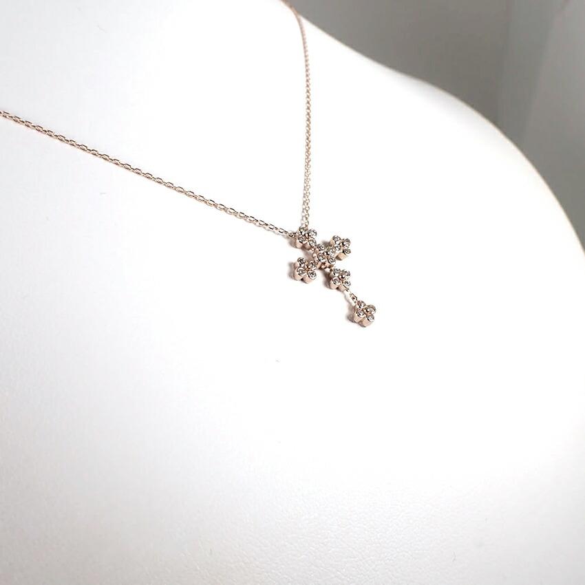 [Pre-owned] VENDOME K18PG Diamond Cross Pendant / j66-6