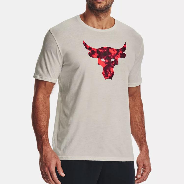 Under Armour Мужская футболка с круглым вырезом Project Rock Brahma Bull Винтажный принт Цвет: Слоновая кость-Белый 1361733-130