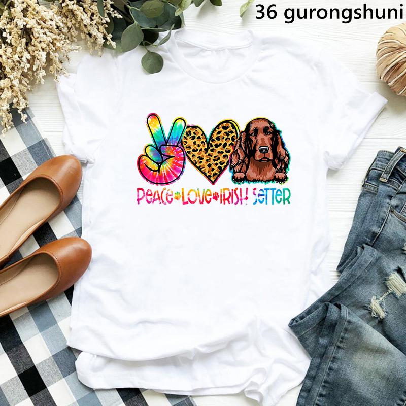 Peace Love Border Colliecockerspanielshih Tzubernese Pyrenees Print Tshirt Unisex Funny Rainbow Leopard T Shirt Girls Tshirt