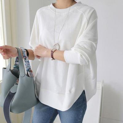 Осенне-зимнее худи женское с разрезами, круглым вырезом, длинными рукавами, темпераментная базовая футболка